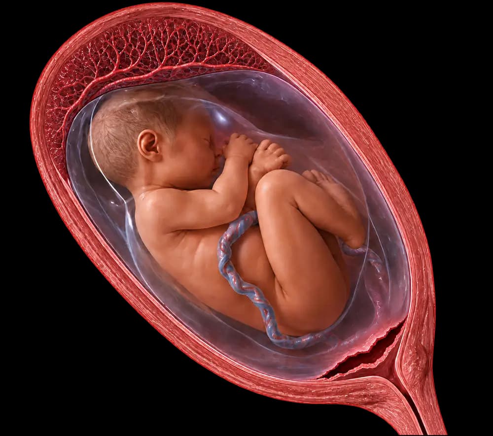 Gravid uterus showing one uterine wall state for identification.